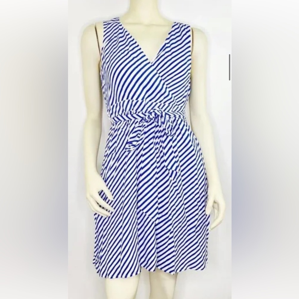 NWT LOFT Blue & White Striped Sleeveless Faux Wrap Dress Womens Size 2 NEW